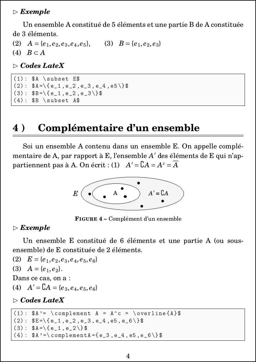 LateX : Mathématiques - Algèbre - Complémentaire d'un ensemble