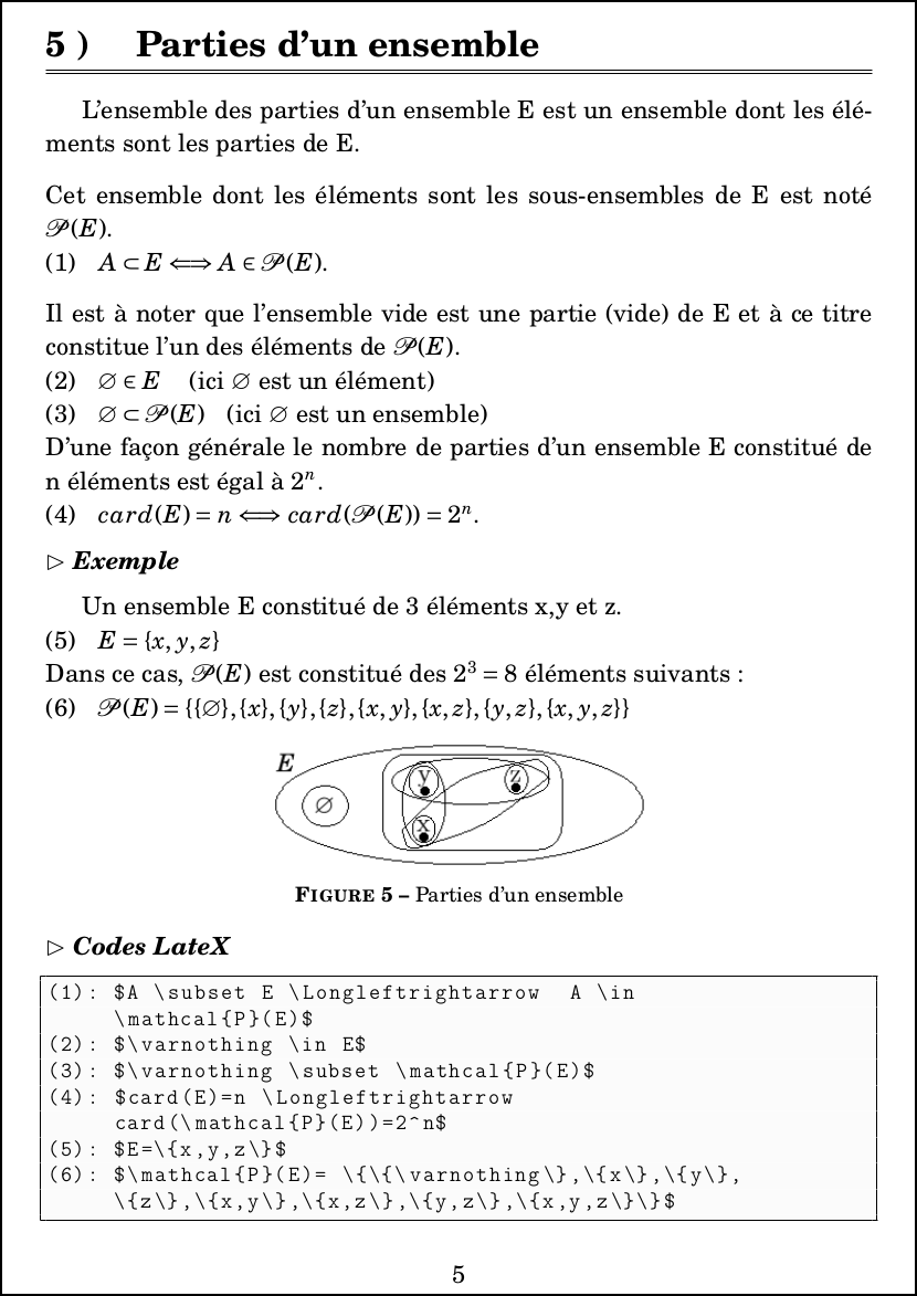 LateX : Mathématiques - Algèbre - Parties d'un ensemble