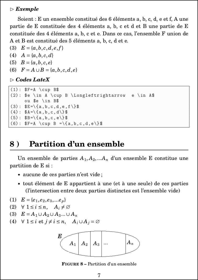 LateX : Mathématiques - Algèbre - Union d'ensembles et Partition d'un ensemble
