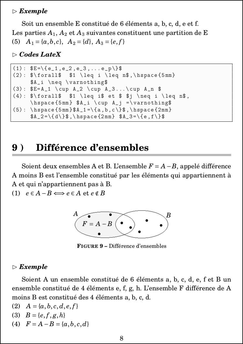 LateX : Mathématiques - Algèbre -  Différence d'ensembles