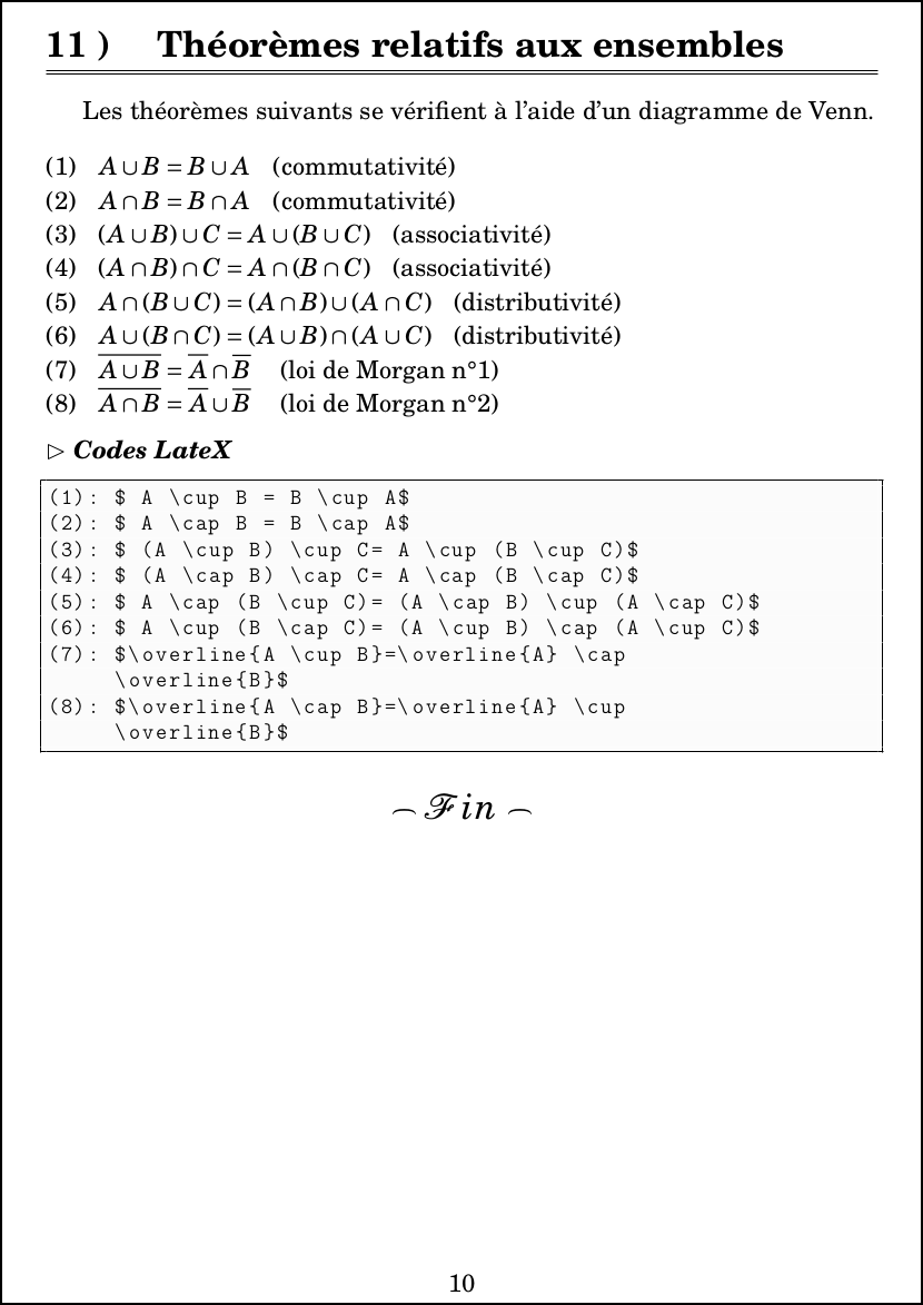 LateX : Mathématiques - Algèbre - Théorèmes relatifs aux ensembles