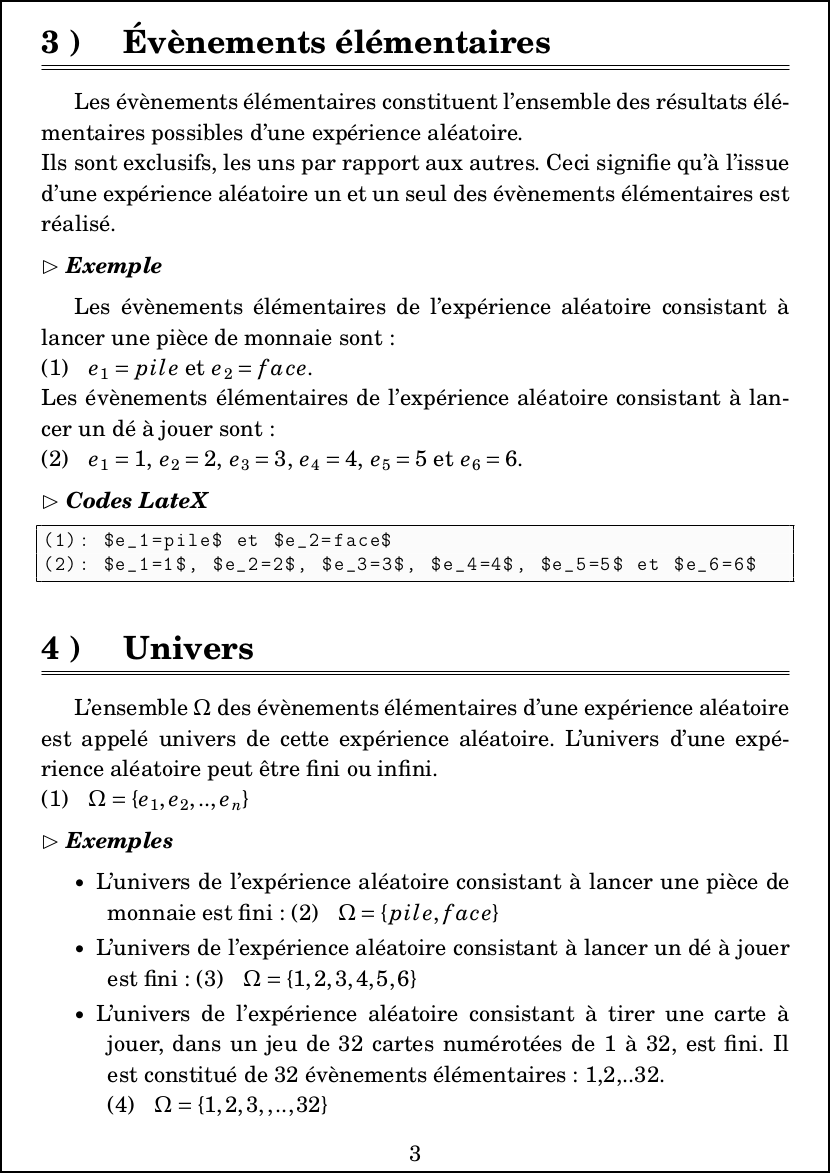  LateX : Mathématiques - Probabilités - Évènements élémentaires et univers