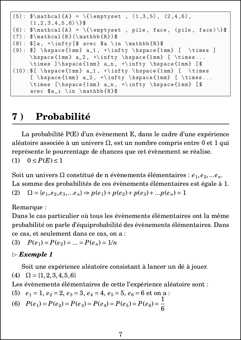 LateX : Mathématiques - Probabilités - Définition probabilité