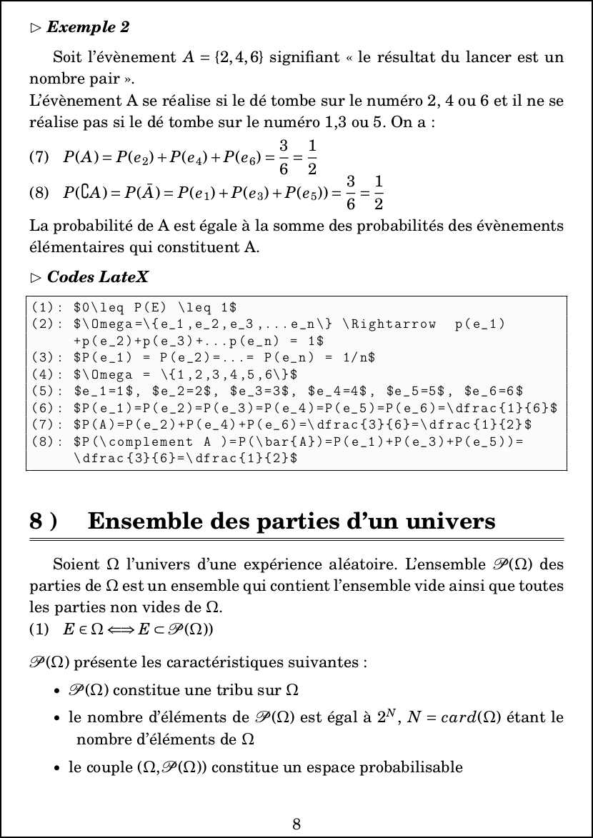 LateX : Mathématiques - Probabilités -  Ensemble des parties d'un univers