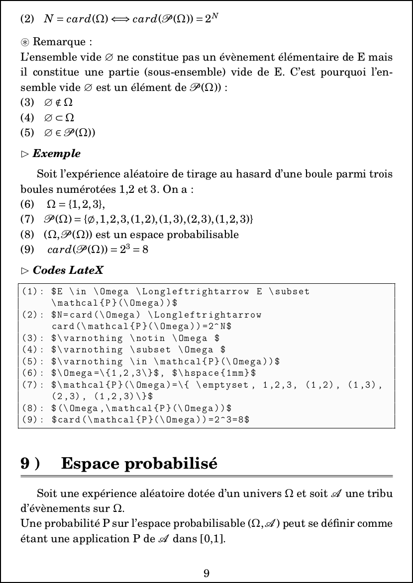 LateX : Mathématiques - Probabilités - Espace probabilisé 