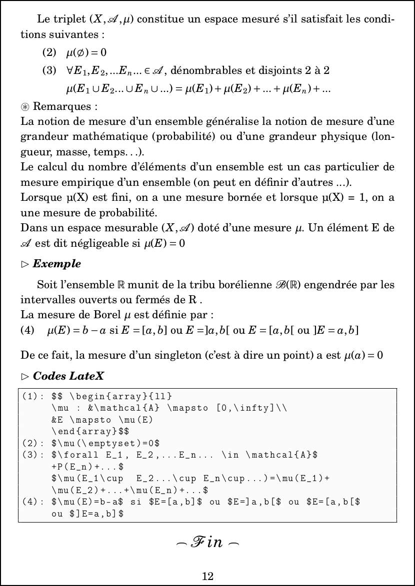 LateX : Mathématiques - Probabilités - Mesures - exemple et code