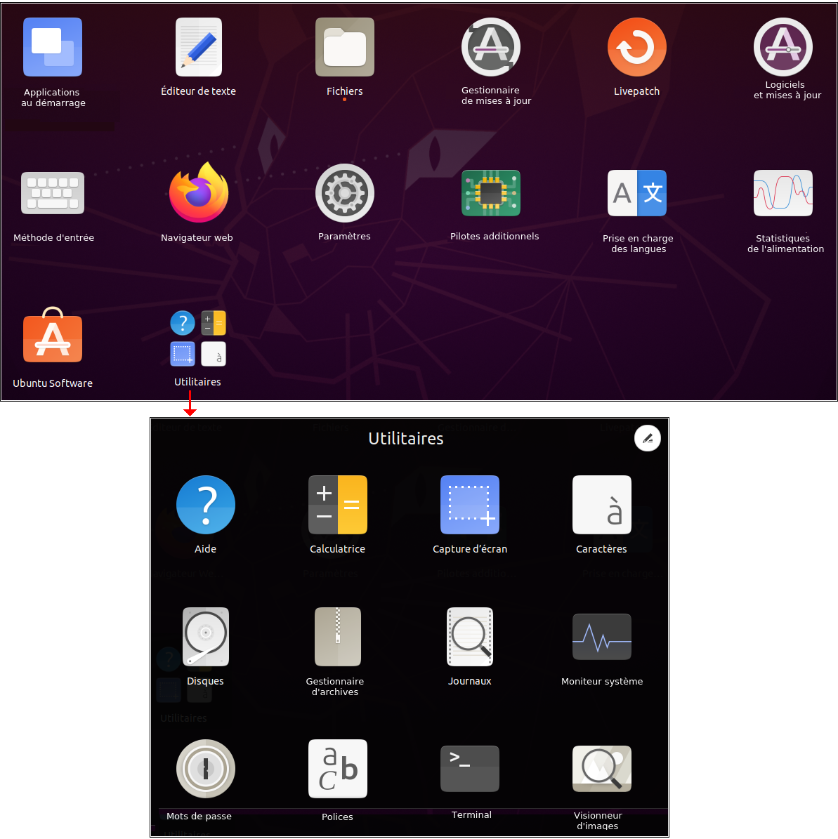 Outils de base installés avec la version minimale de Ubuntu 20.04 LTS