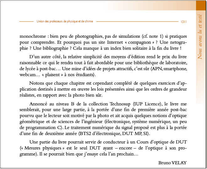Commentaires (page3) de l'Union des professeurs de physique et de chimie (UdPPC) sur le livre  Photographie numérique, de Claude Turrier