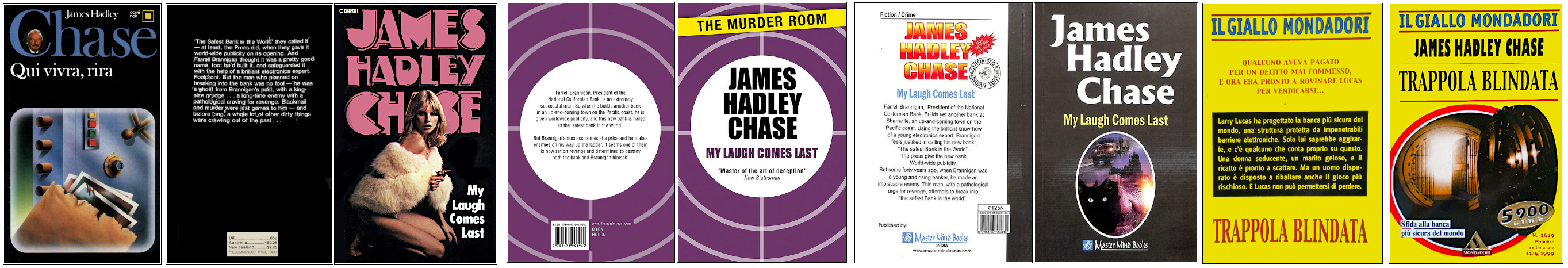 James Hadley Chase - Qui vivra rira - Éditions Carré noir, Corgi, Orion, Master Mind Books et Mondadori