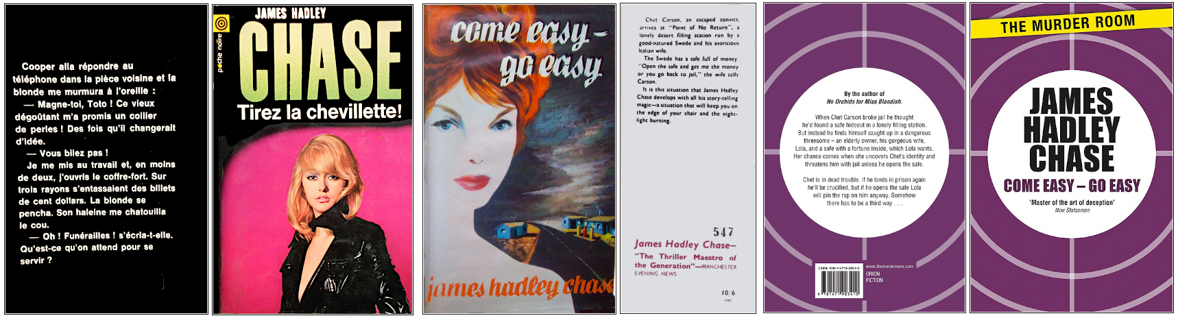 James Hadley Chase - Tirez la chevillette - Éditions Gallimard (poche noire), Robert Hale et Orion