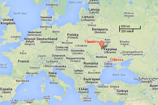 Vinnitsa et Odessa : Source Google Maps 