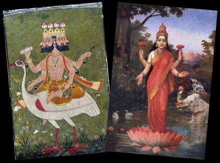 Brahma et Lakschmi : source commons wikimedia - image public domainm