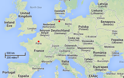 Paris et Hambourg : Source Google Maps 